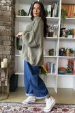 Big Softie Funnel Grunge Knit Soft Khaki - 